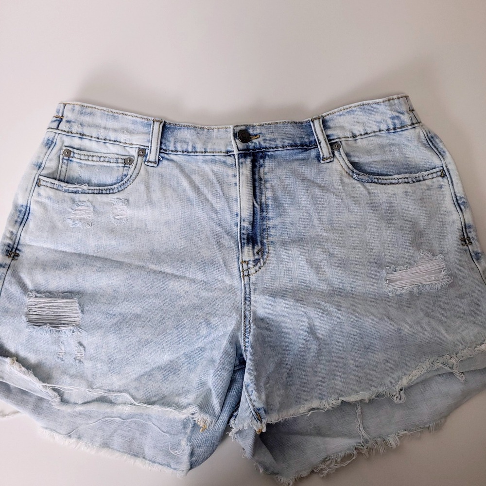 Aerie Womens Distressed Light Wash Denim Shorts Elastic Back L GN7530S